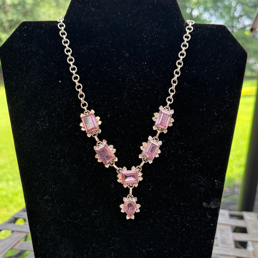 Necklace sterling Silver and Pink Gemstone Necklace